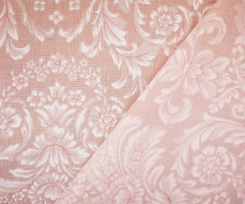 4 YD PC-Dusty Pink-White Baroque Printed Cotton Shirting Woven Fabric