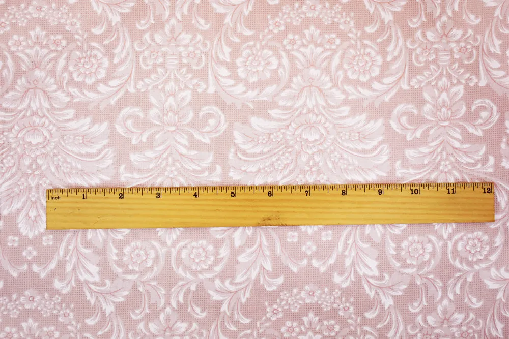 4 YD PC-Dusty Pink-White Baroque Printed Cotton Shirting Woven Fabric