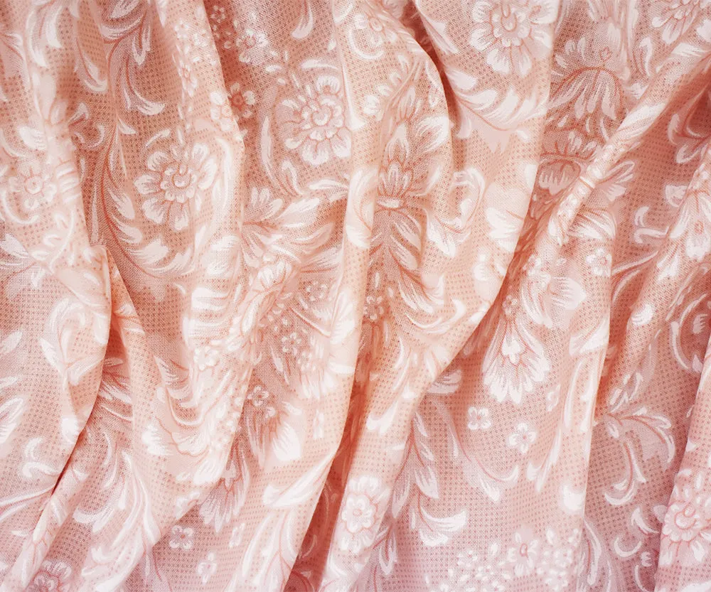 4 YD PC-Dusty Pink-White Baroque Printed Cotton Shirting Woven Fabric