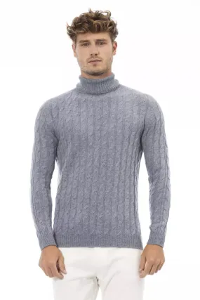Alpha Studio Elegant Light Blue Turtleneck Sweater