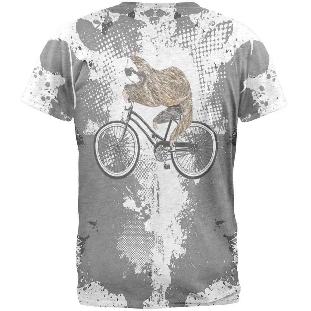 Bicycle Sloth Funny Grunge Splatter Mens T Shirt