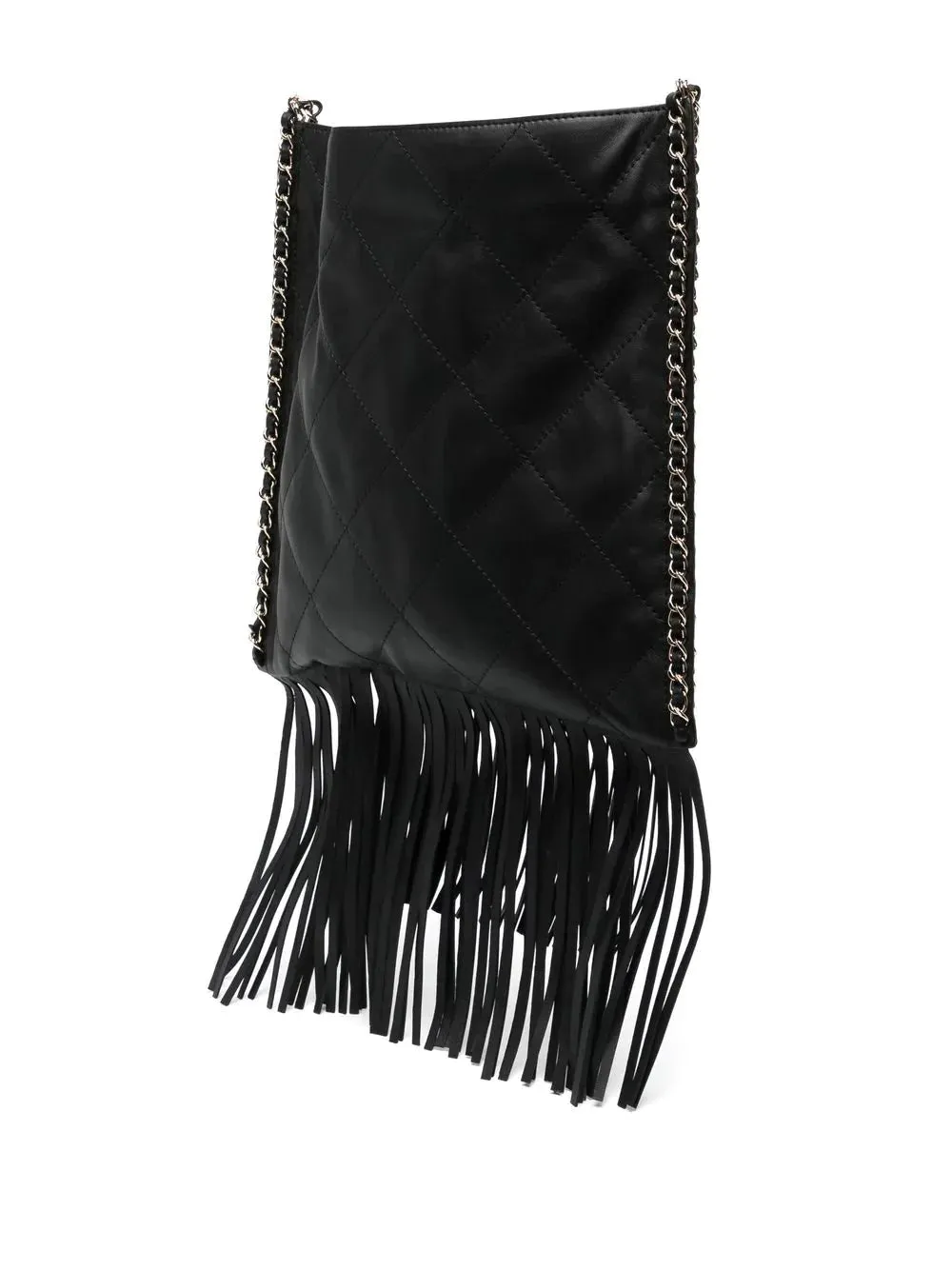Black Leather Fringe Shopping Bag