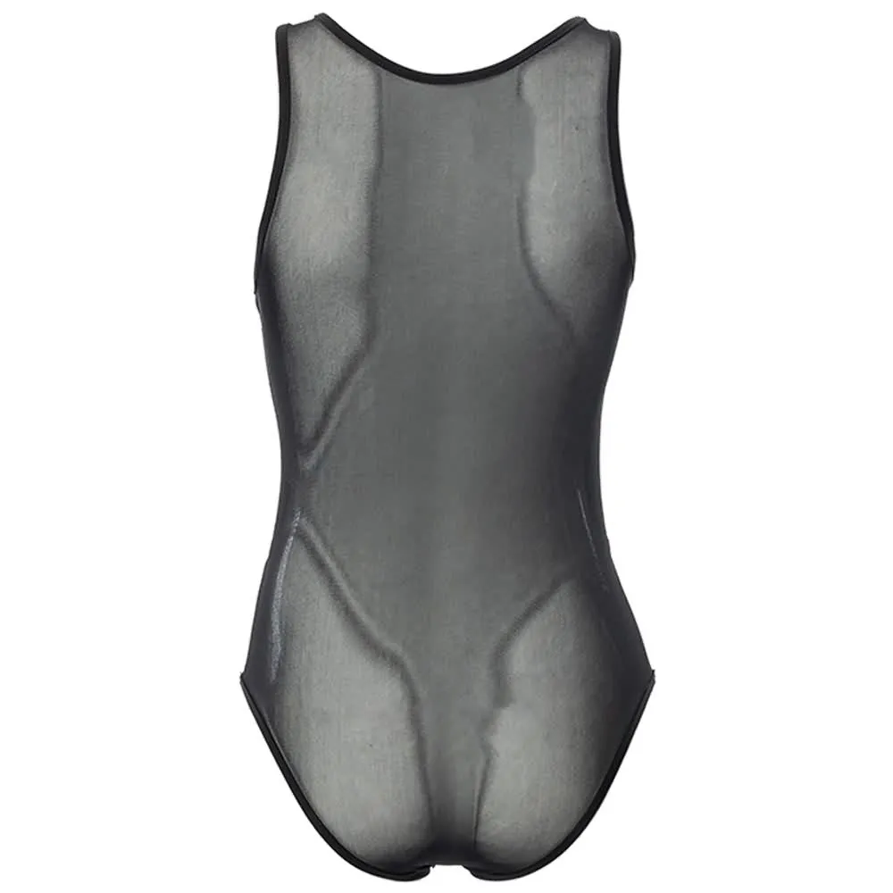 Black Sheer Mesh Criss Cross Sleeveless Bodysuit