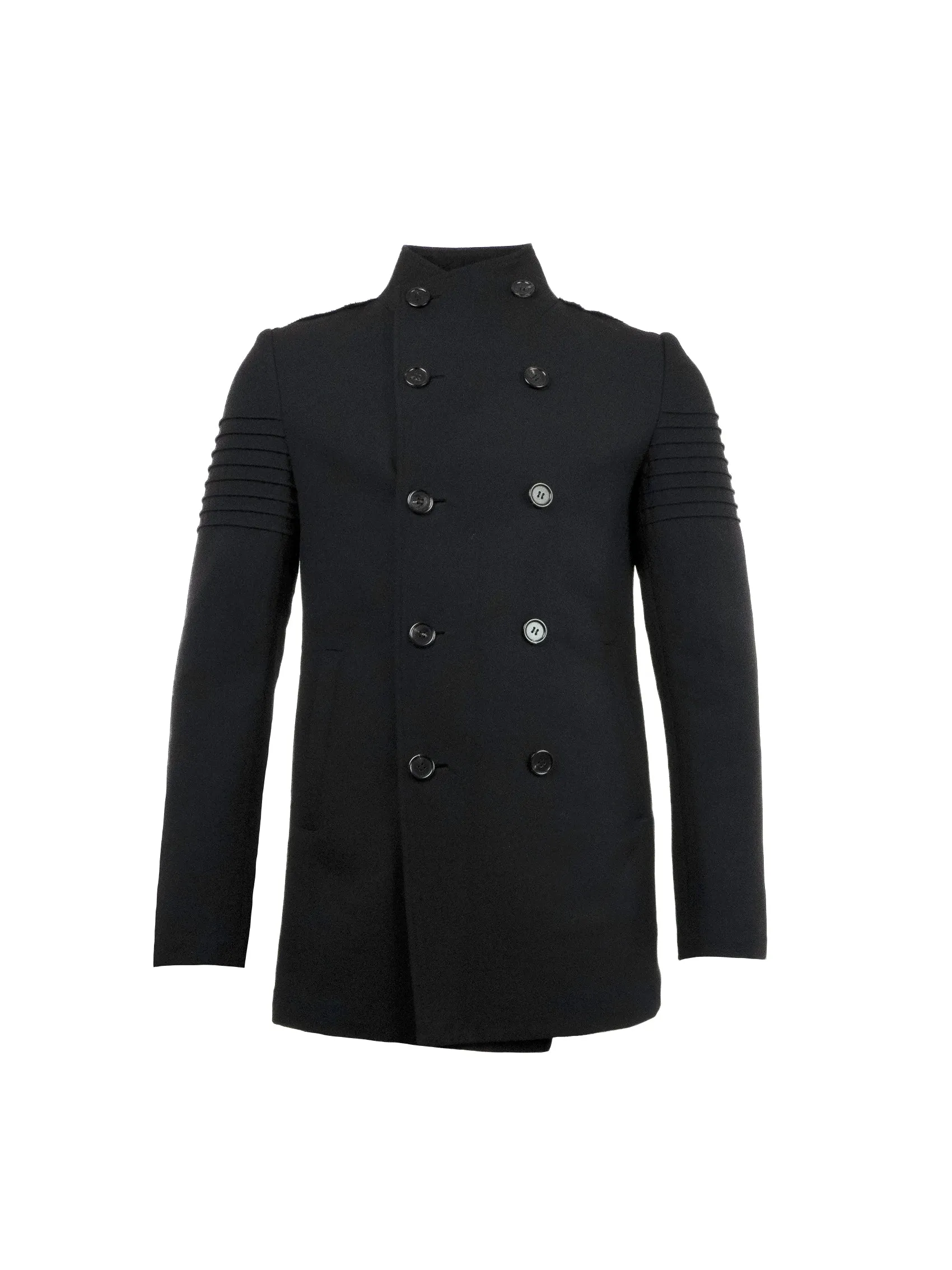 Black Wool Overcoat with Subtle Distressing
