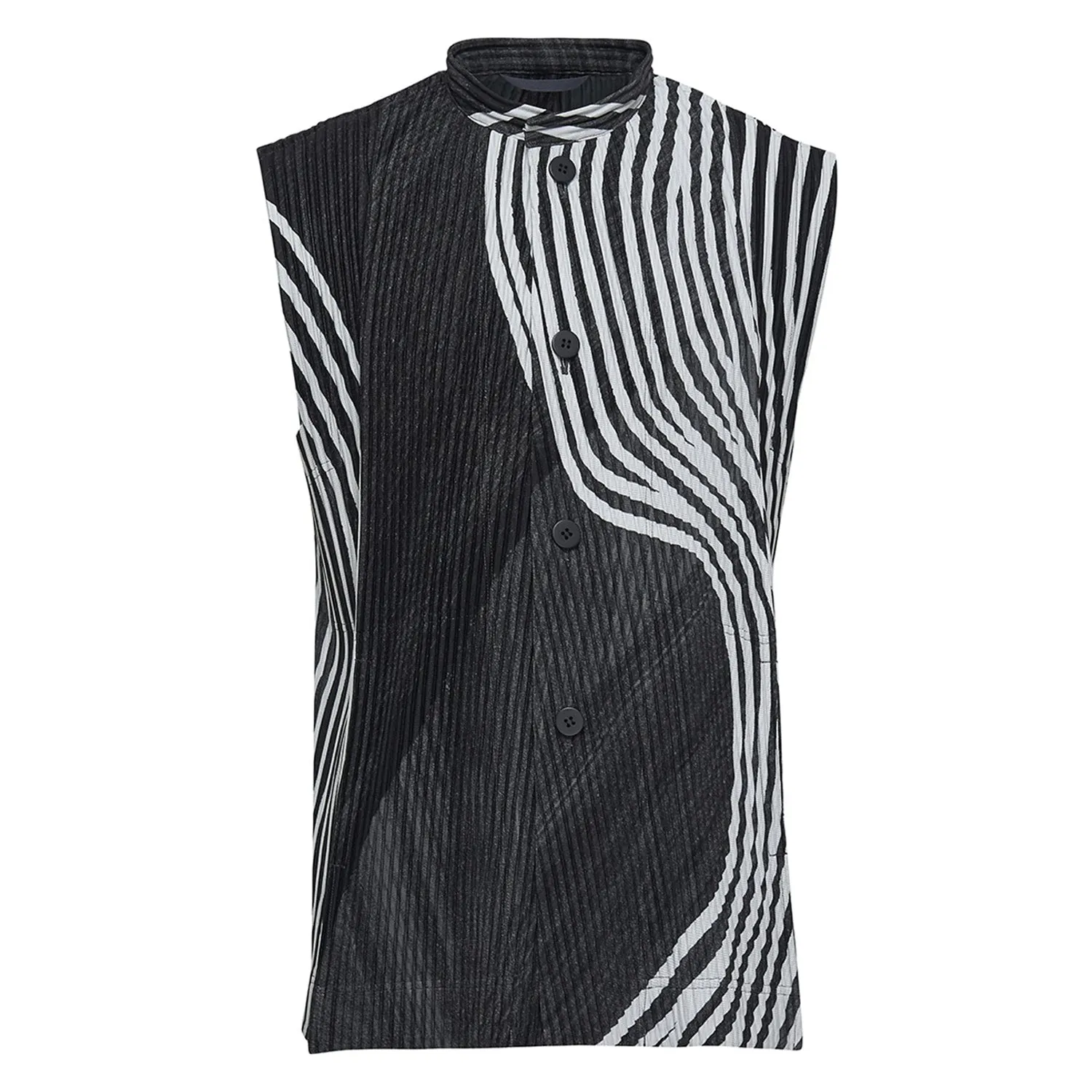Body Movement Pleats Stand Collar Vest