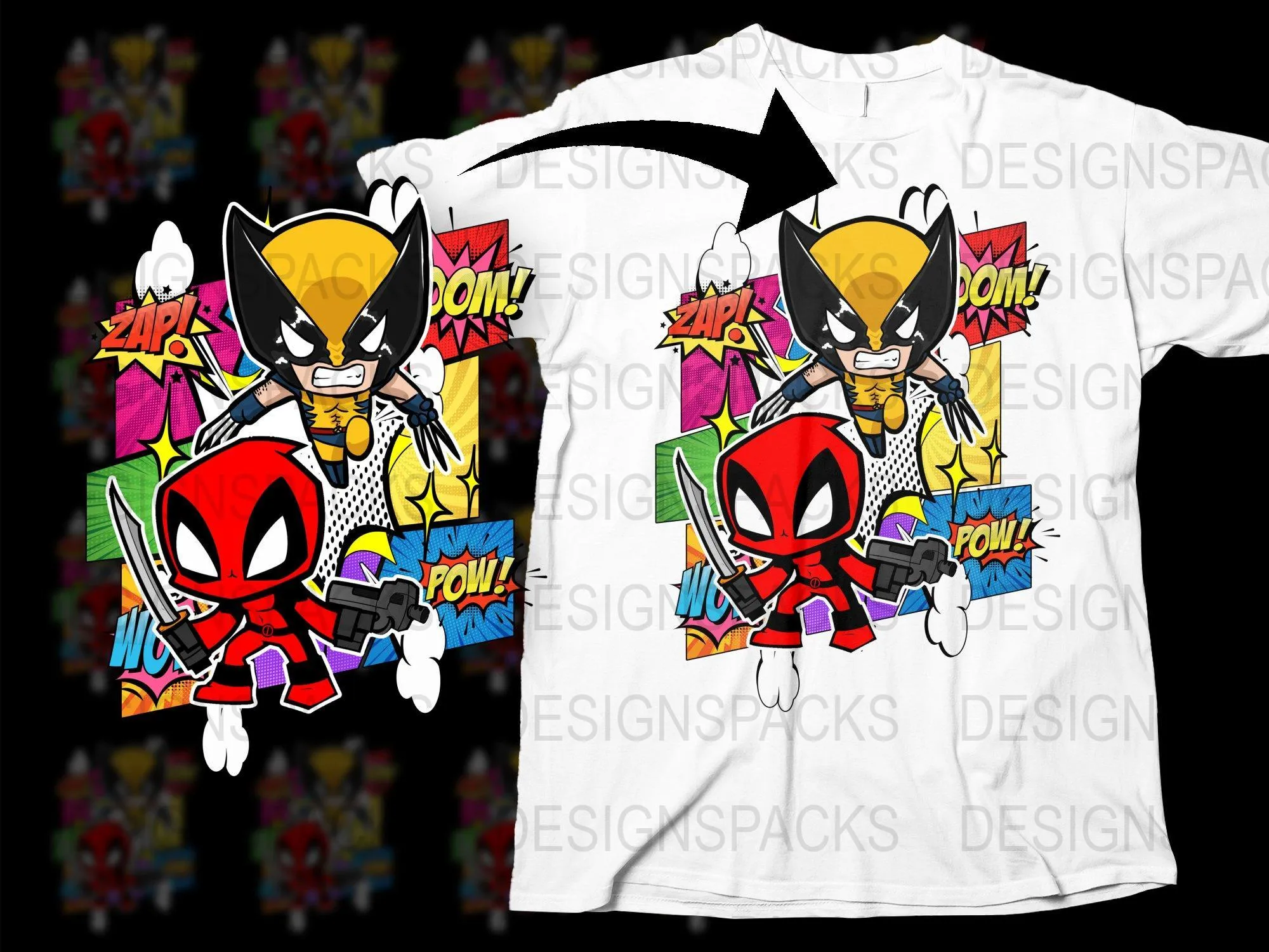 Bold Cartoon Heroes Zap Pow Boom Png Digital Download