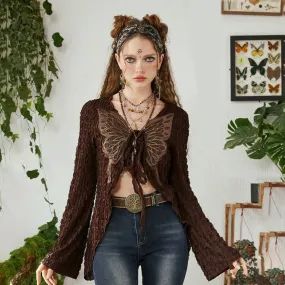 Brown Fairy Grunge Butterfly Long Sleeve Top