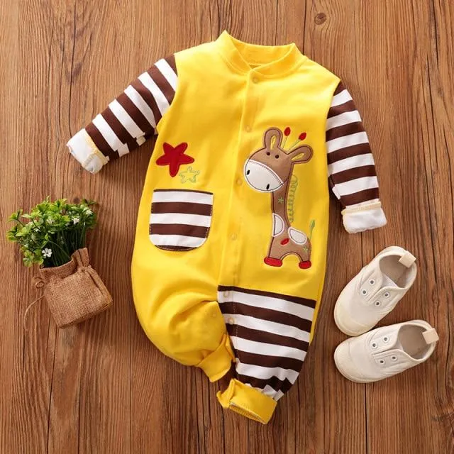 Cartoon Giraffe Print Baby Jumpsuit