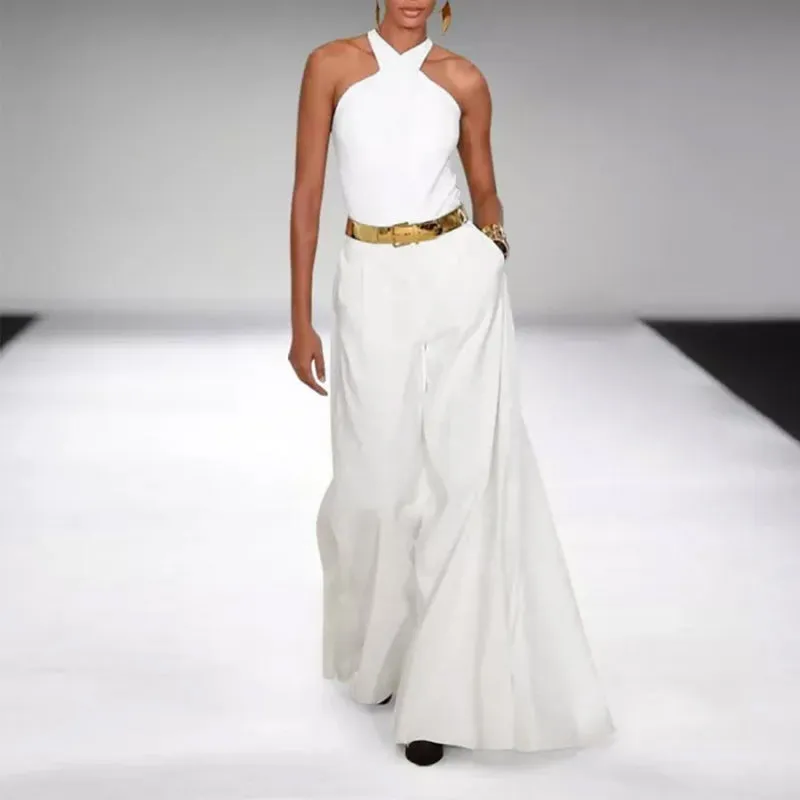 Casual Halter Off Shoulder Wide Leg Jumpsuit