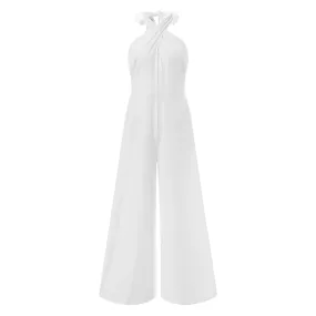 Casual Halter Off Shoulder Wide Leg Jumpsuit