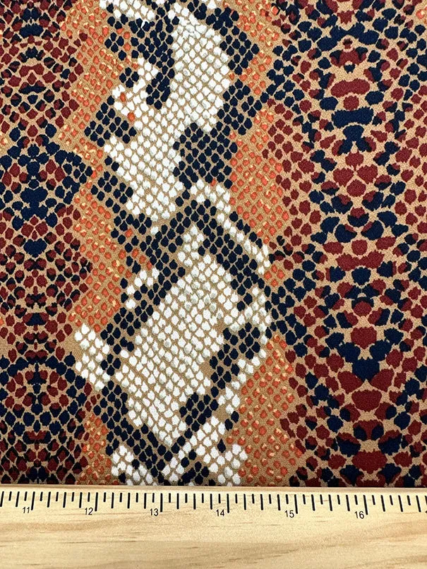 Copper Multi Snakeskin Animal Print Poly Georgette Fabric