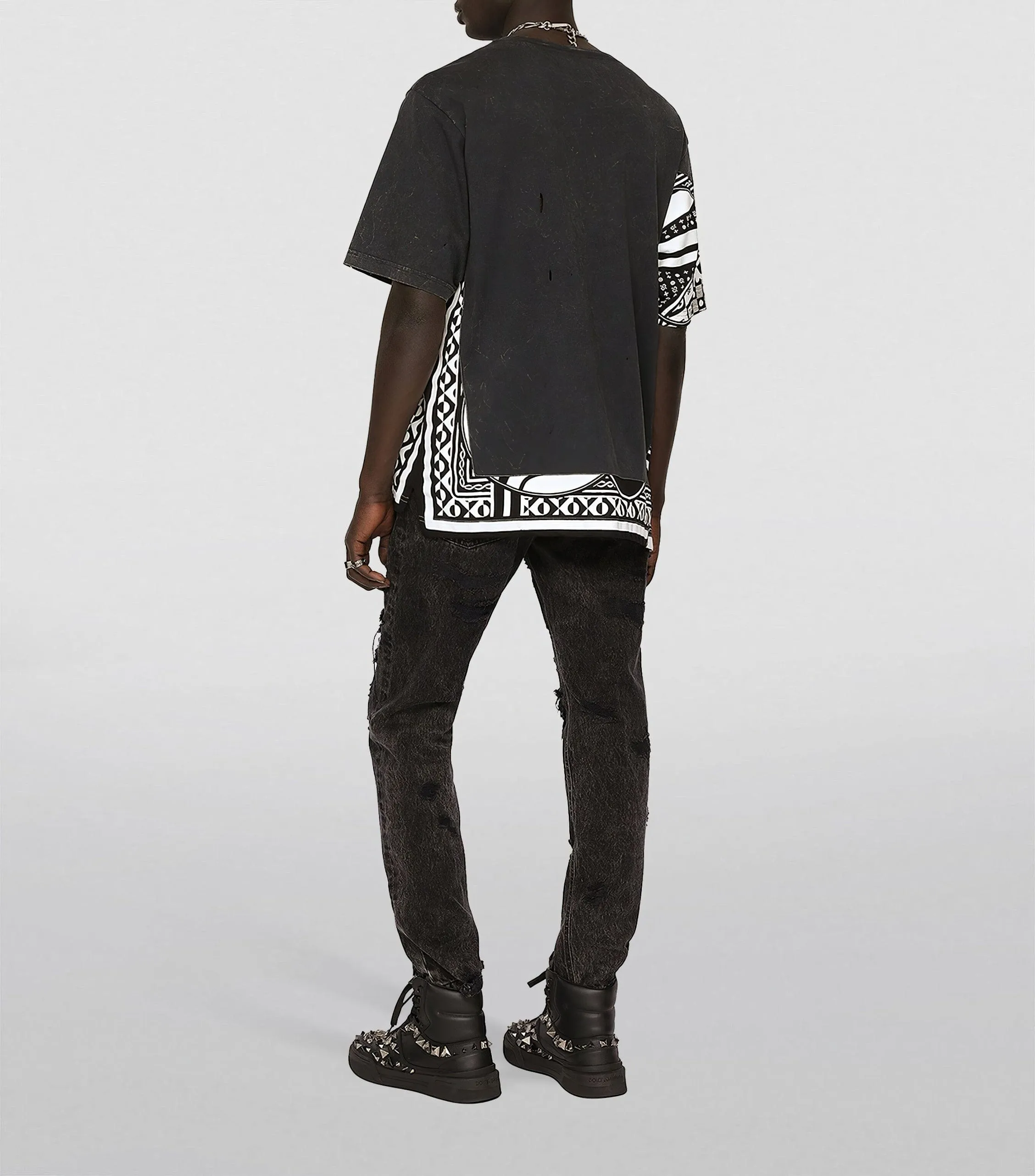Cotton T-Shirt With Rips And Print