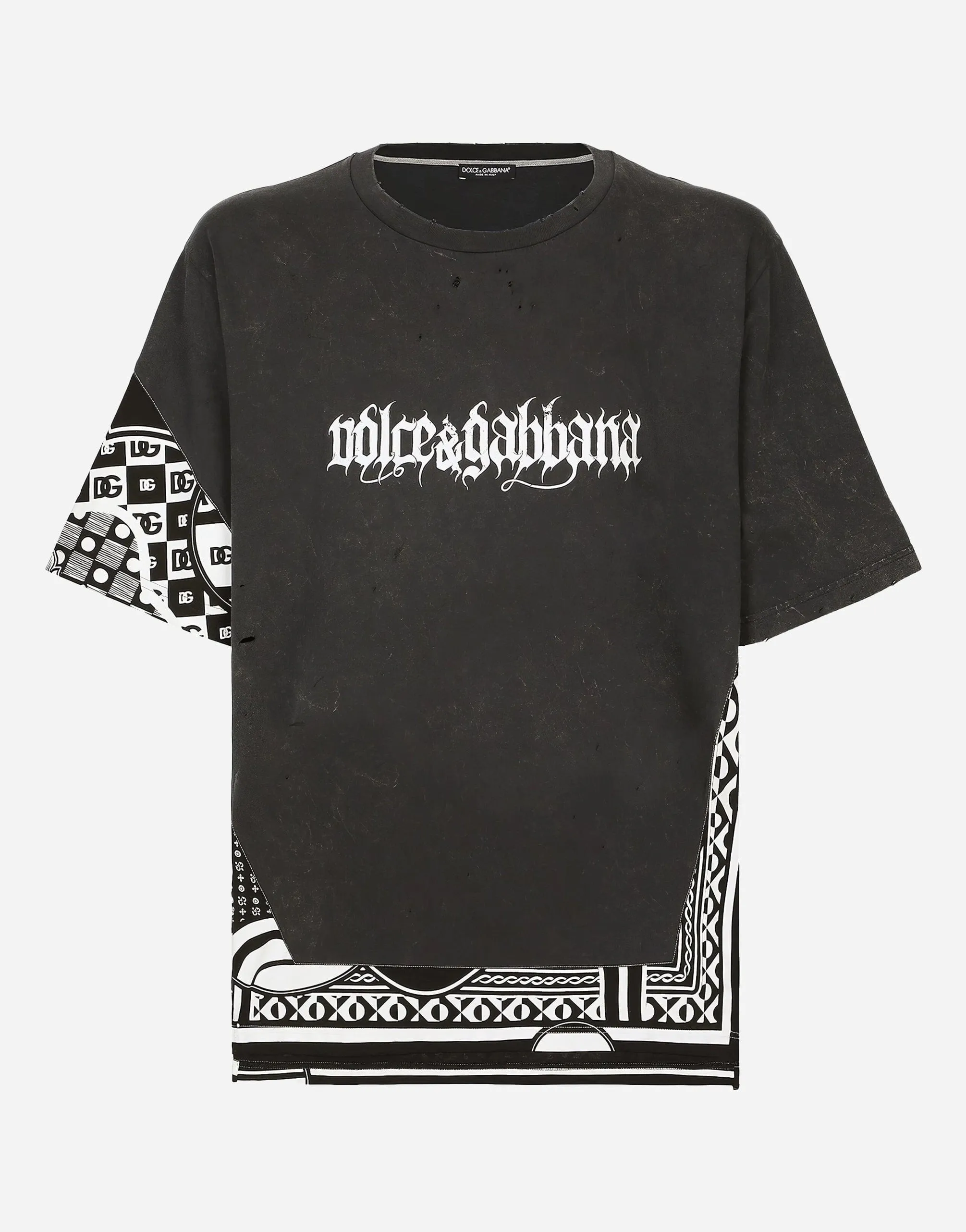 Cotton T-Shirt With Rips And Print