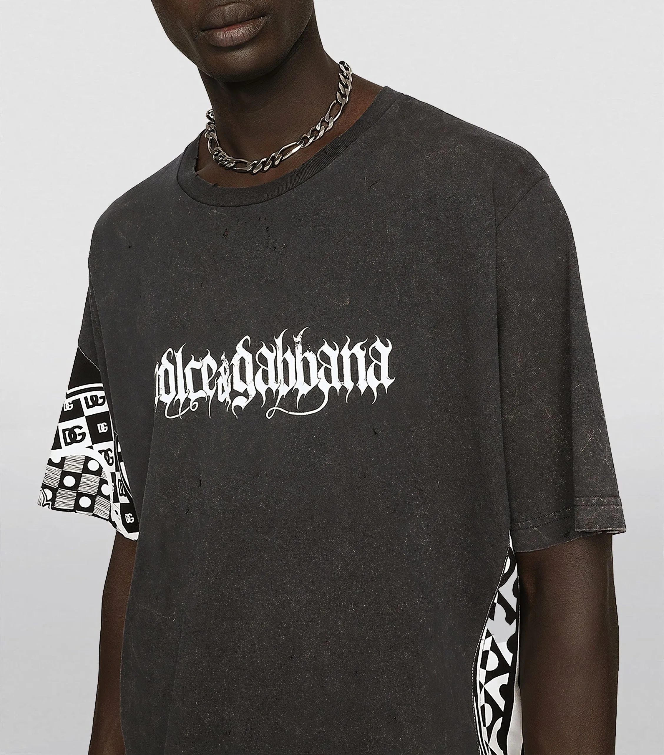 Cotton T-Shirt With Rips And Print