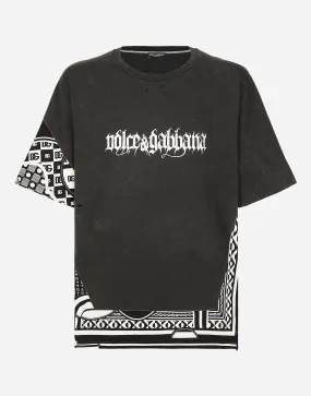 Cotton T-Shirt With Rips And Print