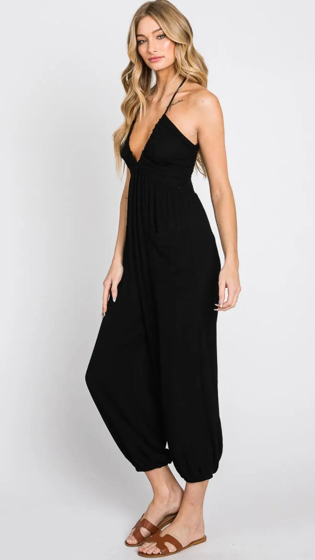 Deep V-Neck Jogger Style Jumpsuit
