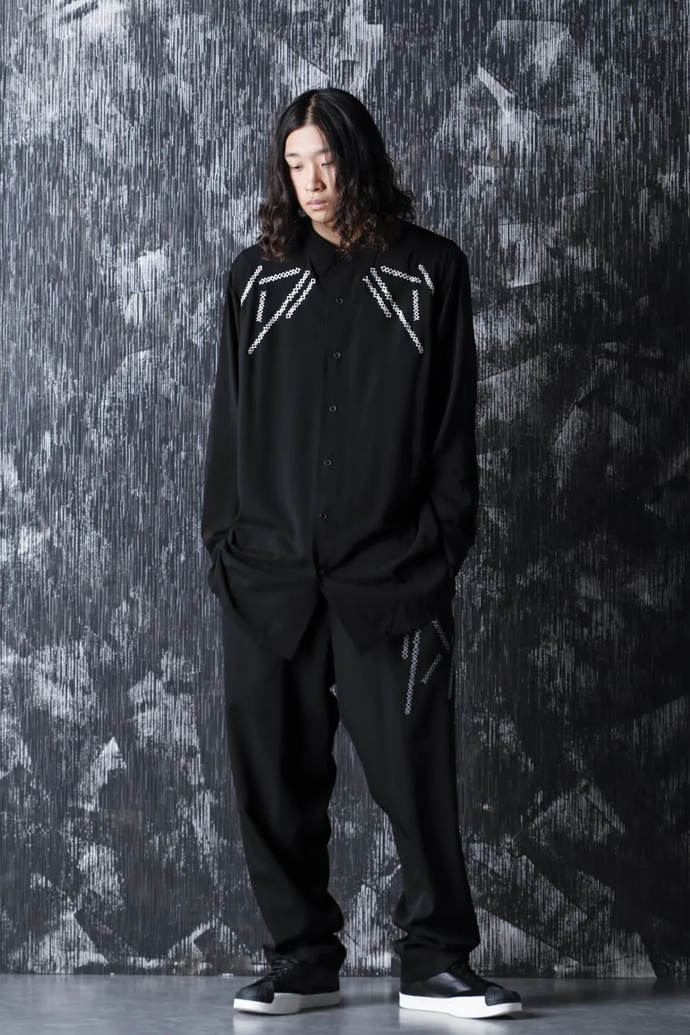 Embroidery Fine string Wool gabardine Pants