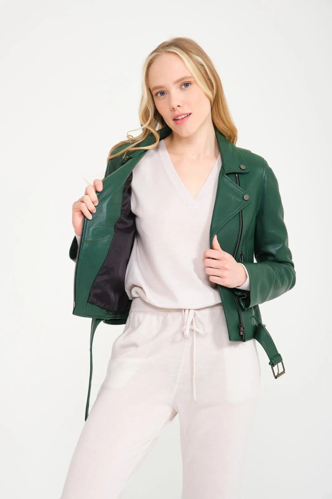 Emerald Green Leather Jacket