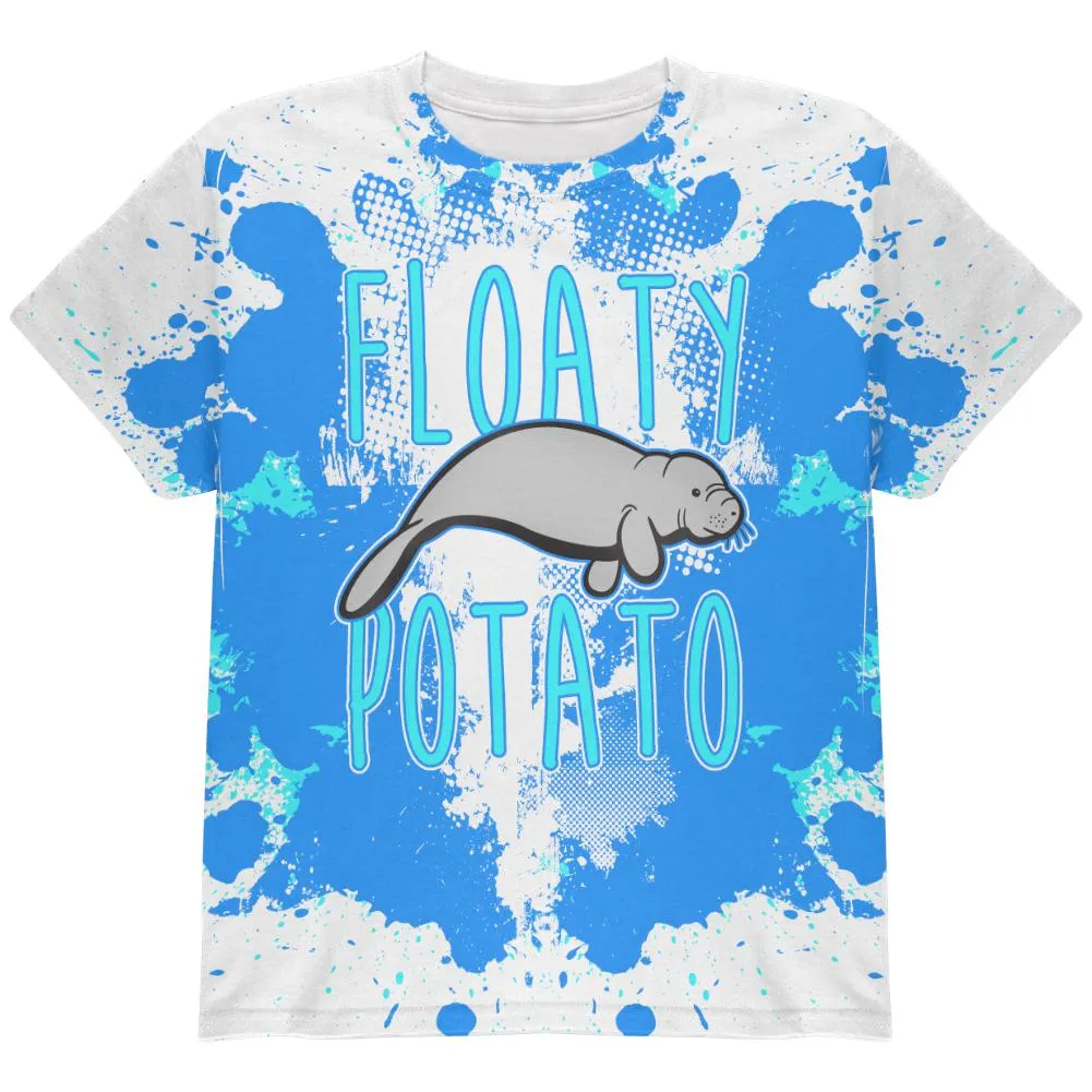 Floaty Potato Manatee Funny Grunge Splatter All Over Youth T Shirt