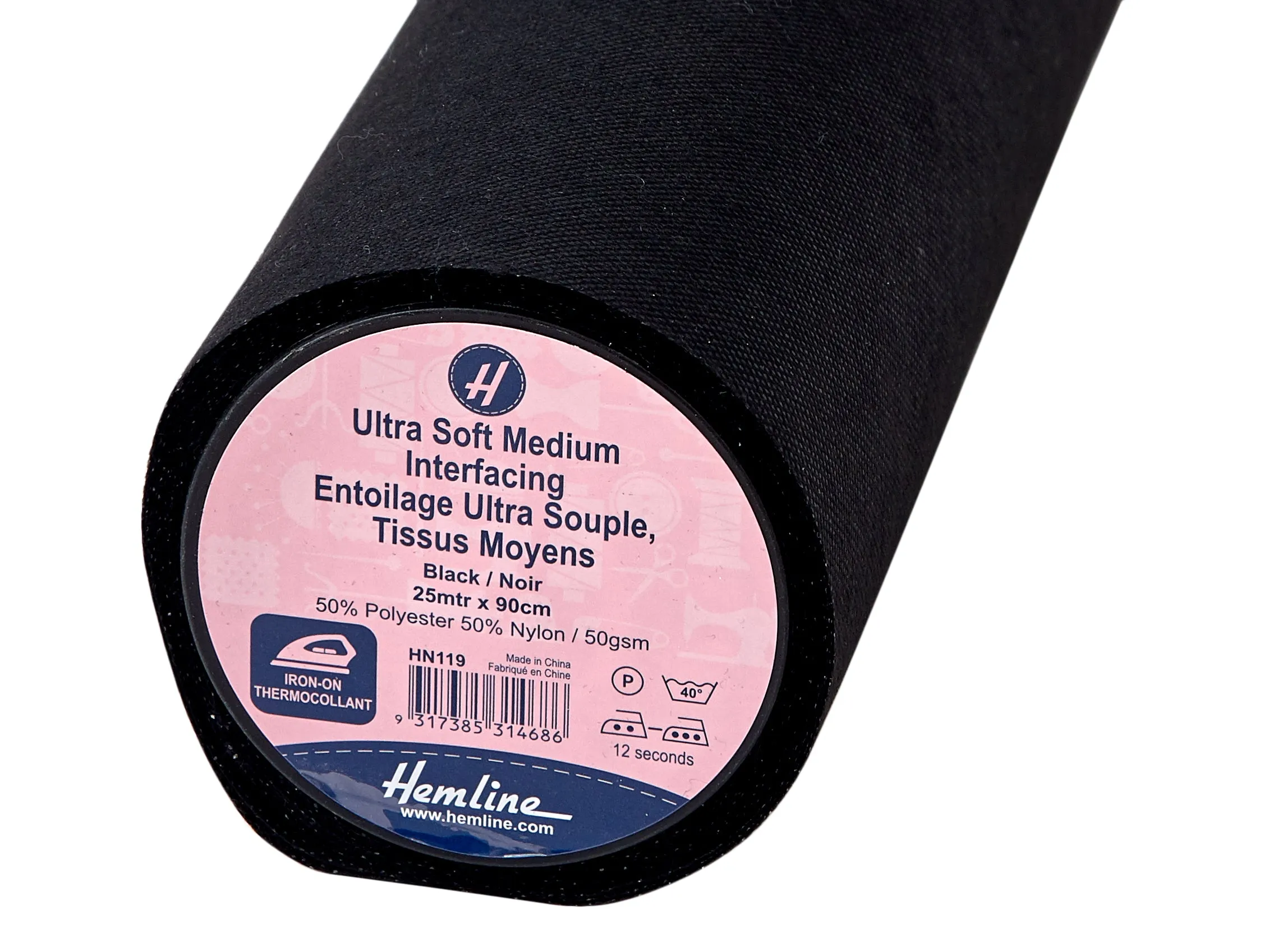 Hemline Super-Soft Medium Iron-on Interfacing (HN119) - Black - by the metre