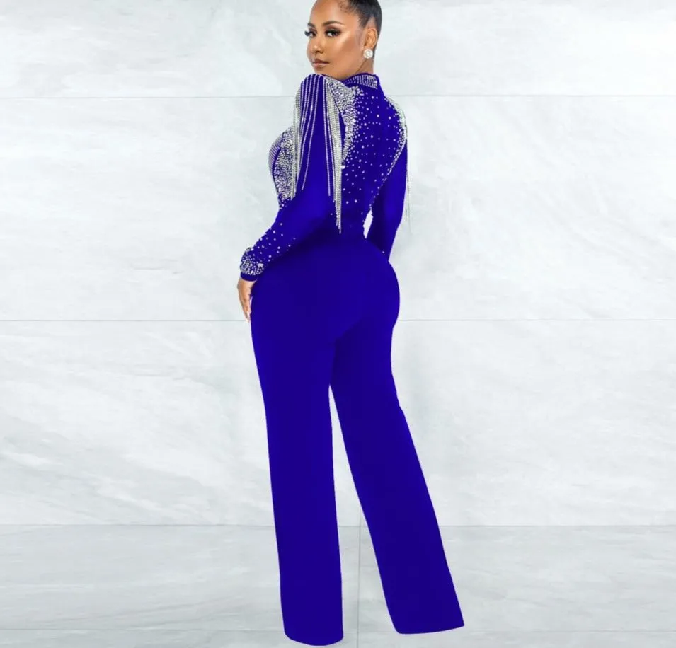 Hot Drill Mesh Shoulder Jumpsuit