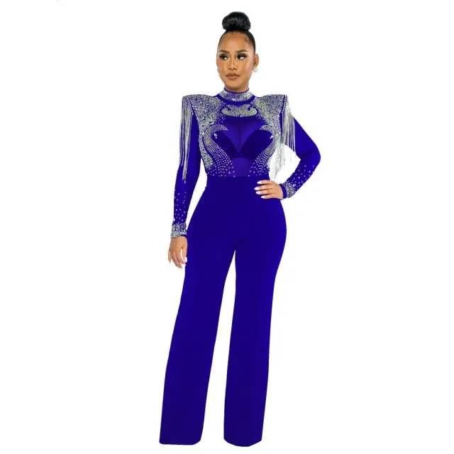 Hot Drill Mesh Shoulder Jumpsuit