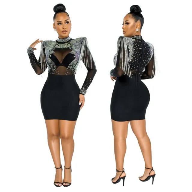 Hot Drill Mesh Shoulder Jumpsuit