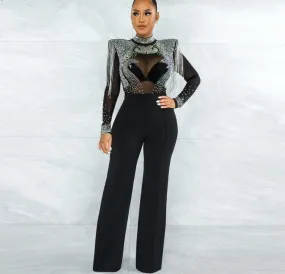 Hot Drill Mesh Shoulder Jumpsuit