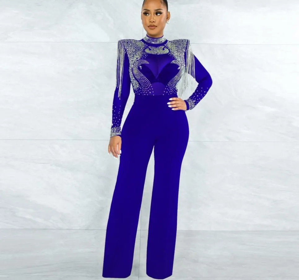 Hot Drill Mesh Shoulder Jumpsuit