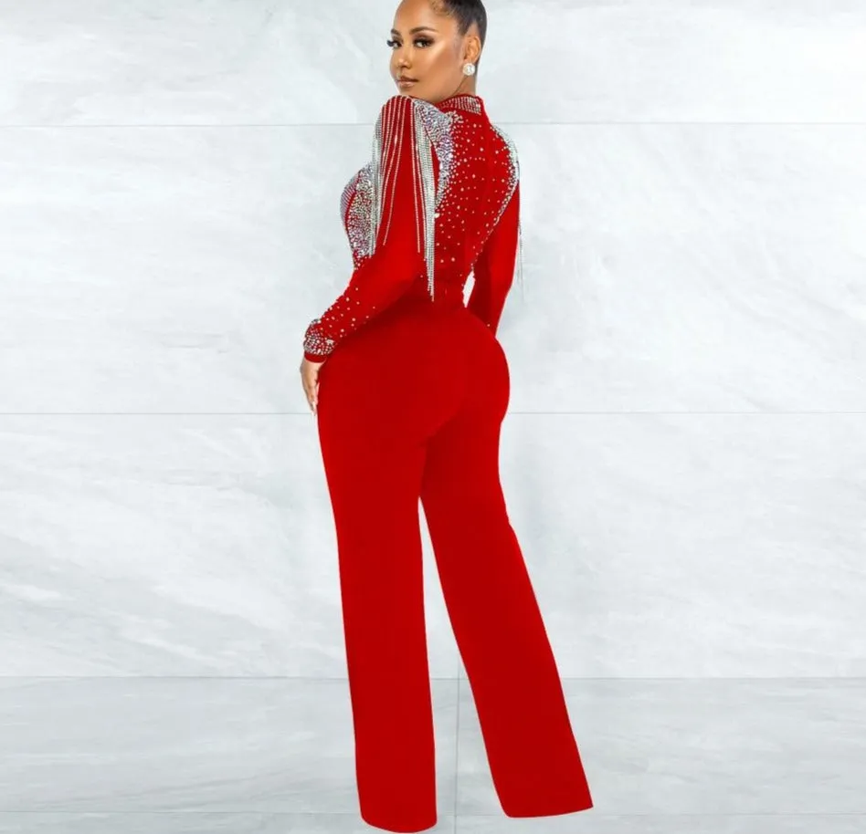 Hot Drill Mesh Shoulder Jumpsuit