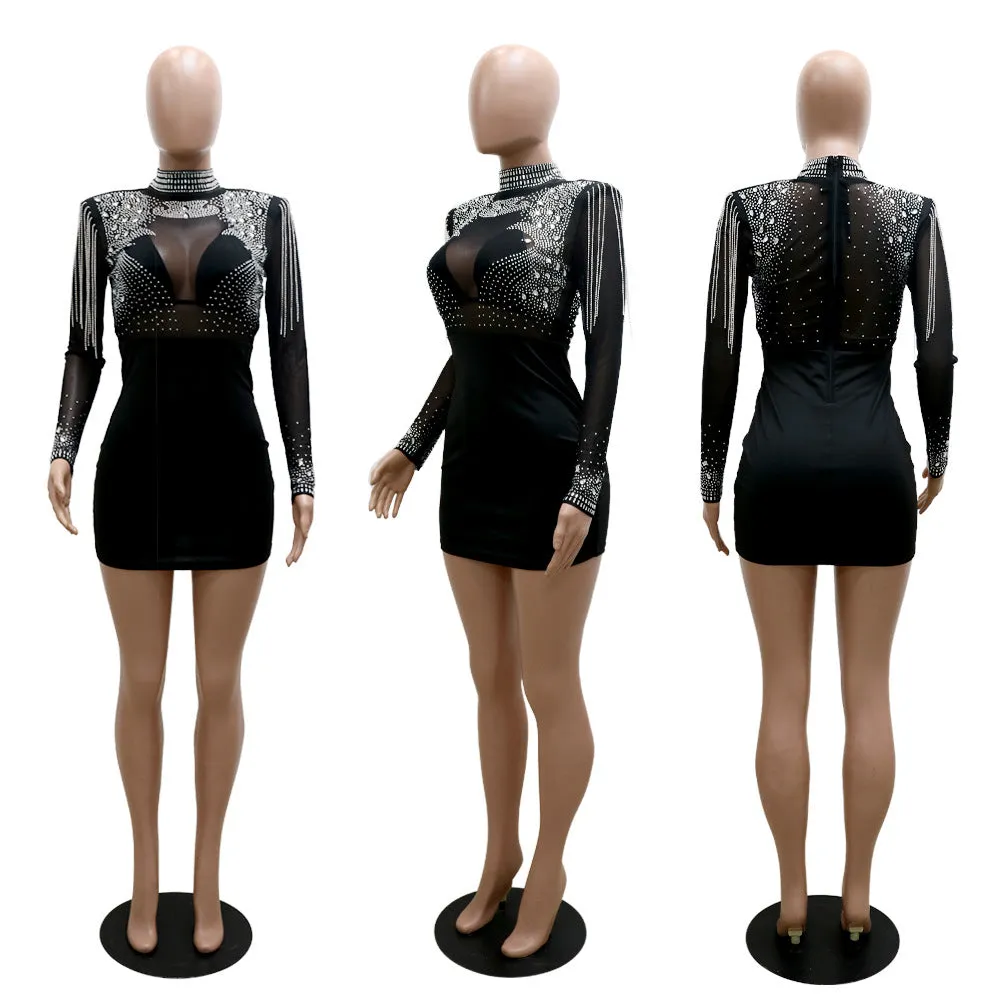 Hot Drill Mesh Shoulder Jumpsuit