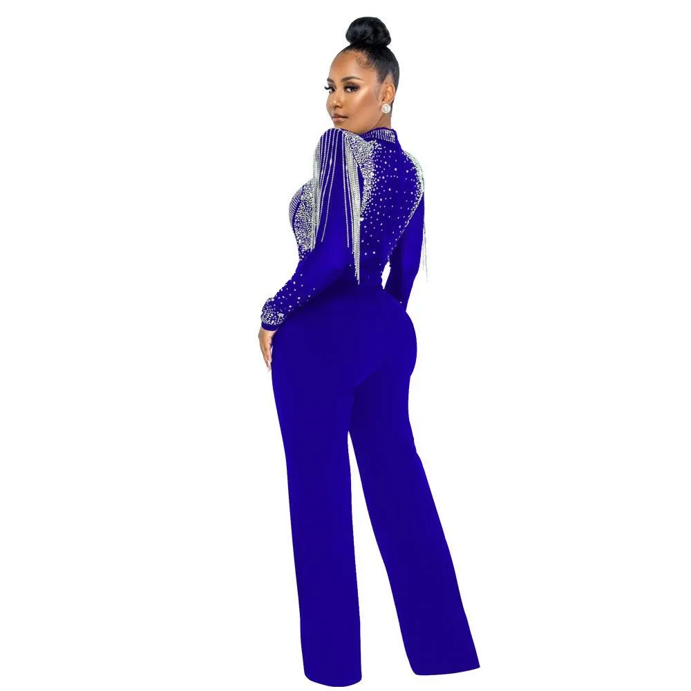 Hot Drill Mesh Shoulder Jumpsuit