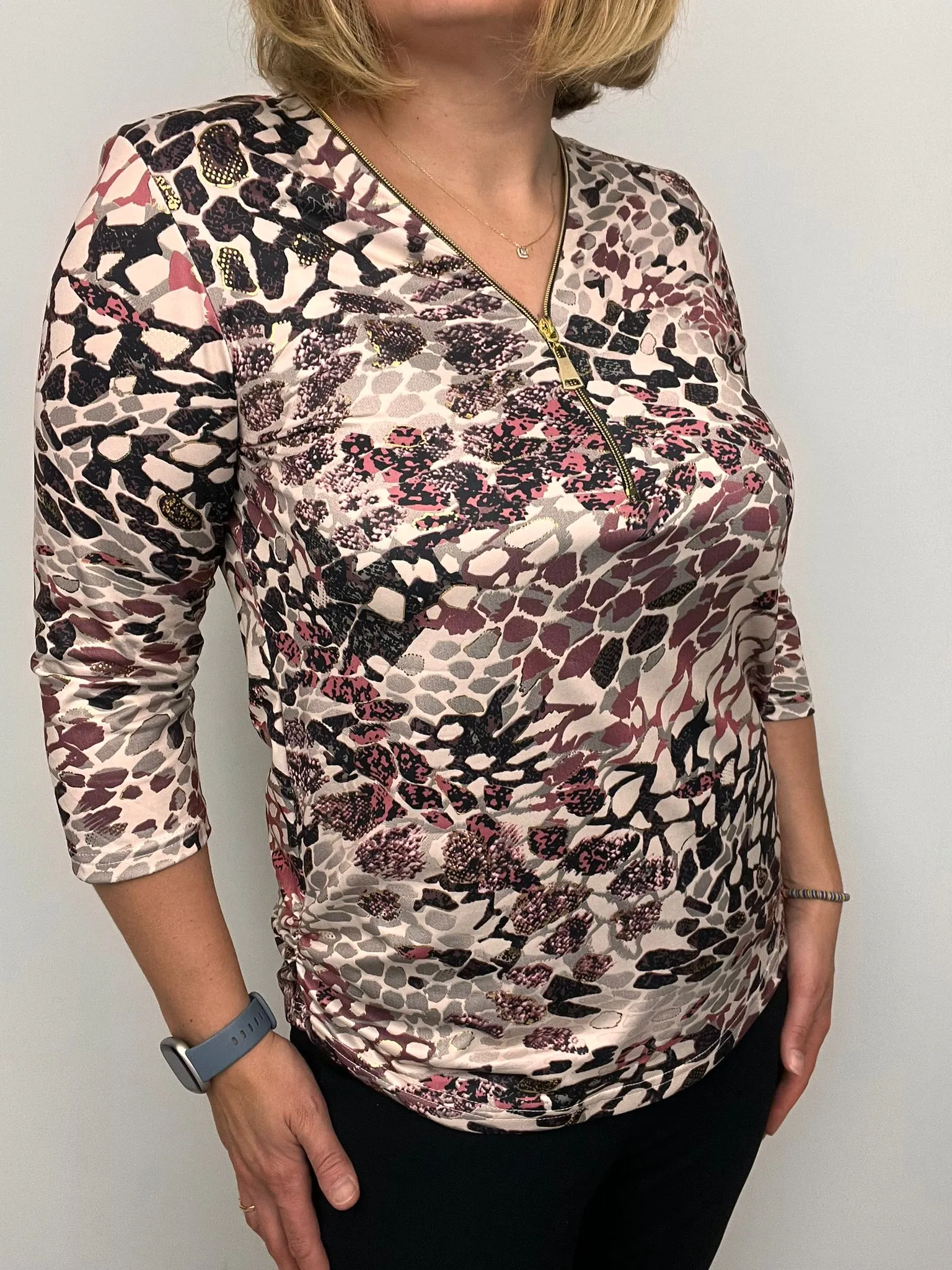 Ilona 3/4 sleeve Zip Top in Gorgeous Autumn colours 104