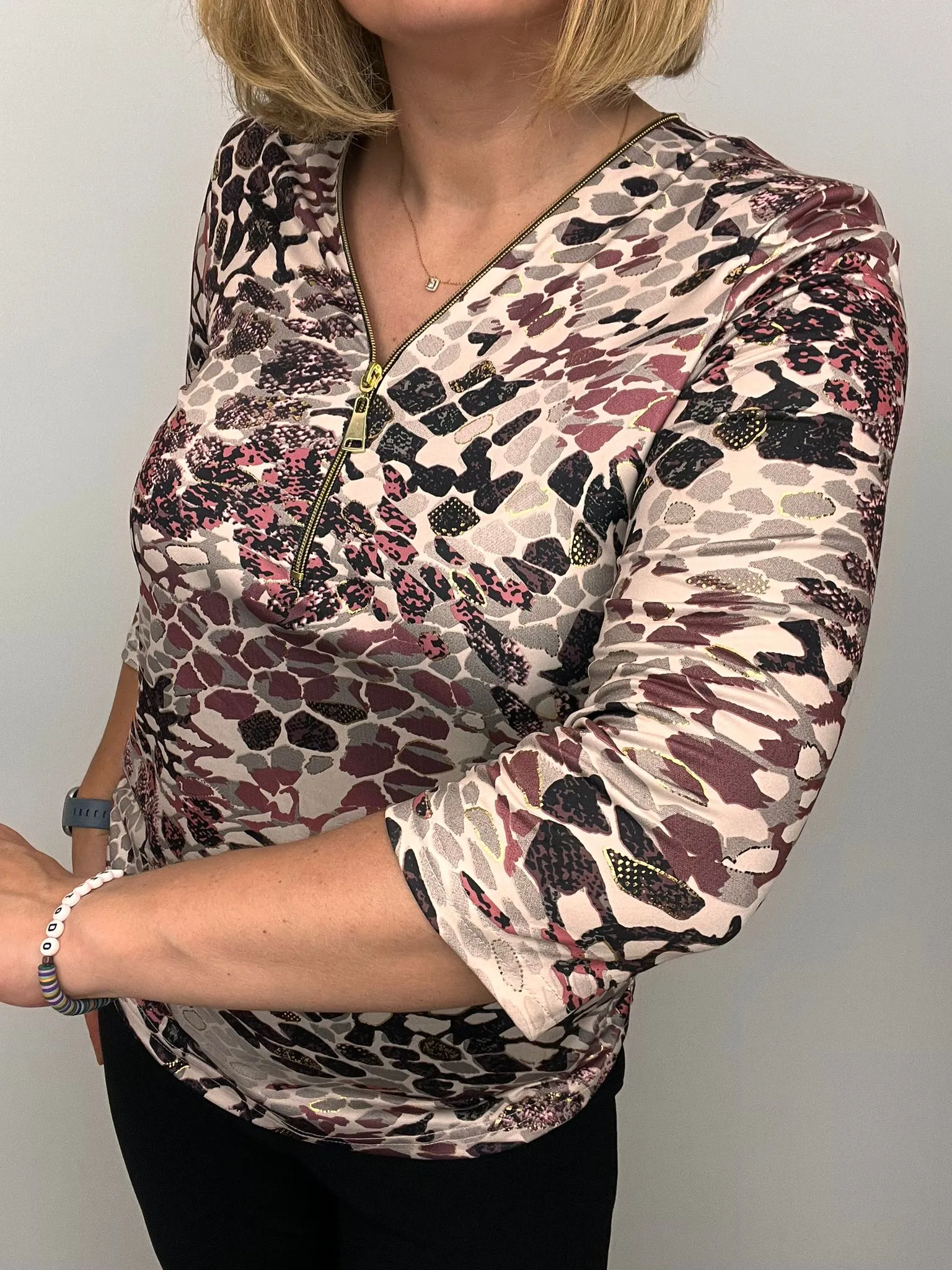 Ilona 3/4 sleeve Zip Top in Gorgeous Autumn colours 104