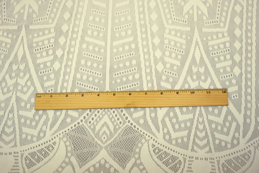 Ivory Nylon Spandex Blend Fancy Geometric Lace-Like Crochet Knit Fabric