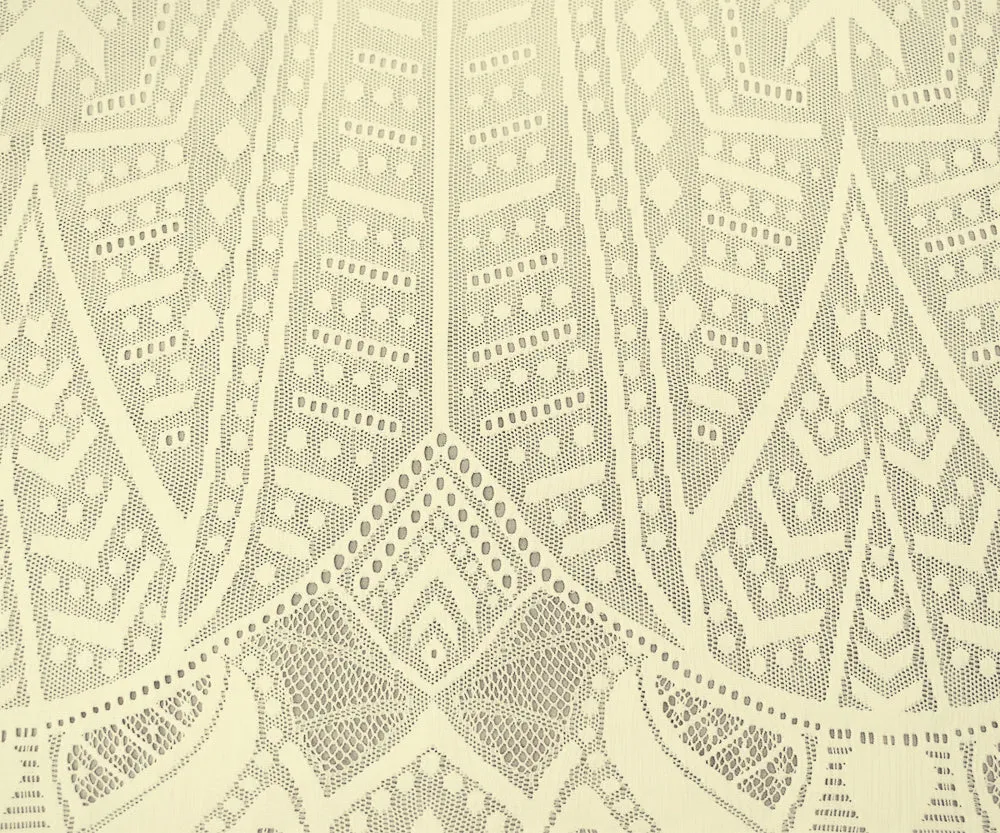 Ivory Nylon Spandex Blend Fancy Geometric Lace-Like Crochet Knit Fabric