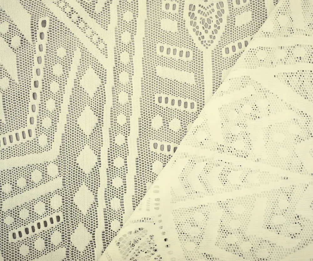 Ivory Nylon Spandex Blend Fancy Geometric Lace-Like Crochet Knit Fabric