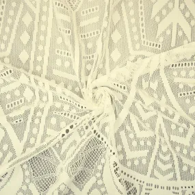 Ivory Nylon Spandex Blend Fancy Geometric Lace-Like Crochet Knit Fabric