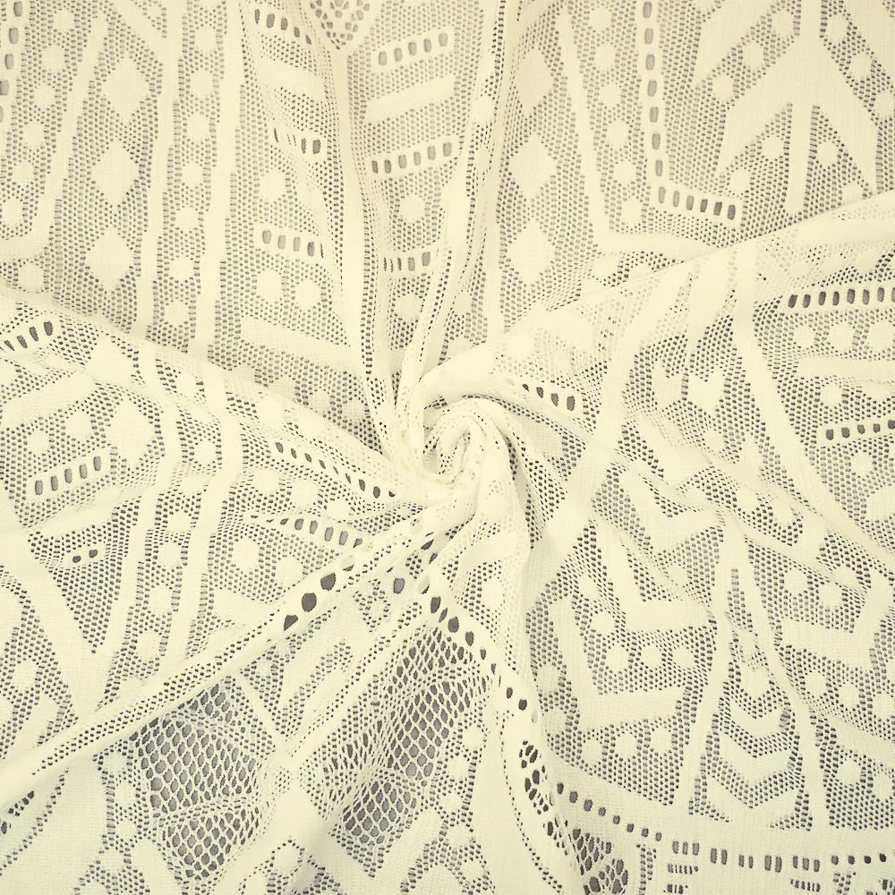 Ivory Nylon Spandex Blend Fancy Geometric Lace-Like Crochet Knit Fabric