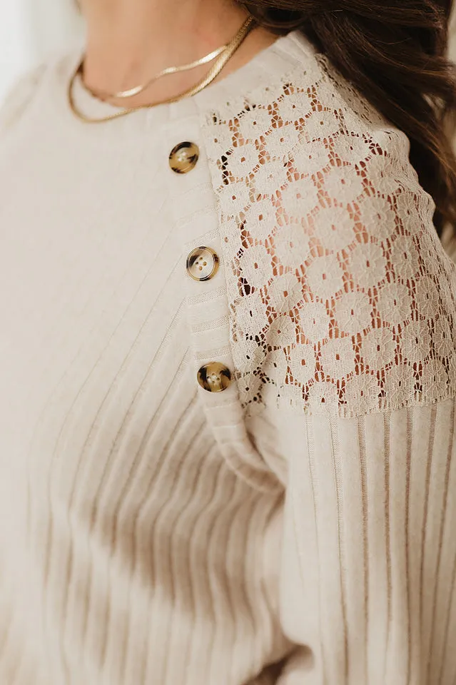 Lace & Buttons Ribbed Top