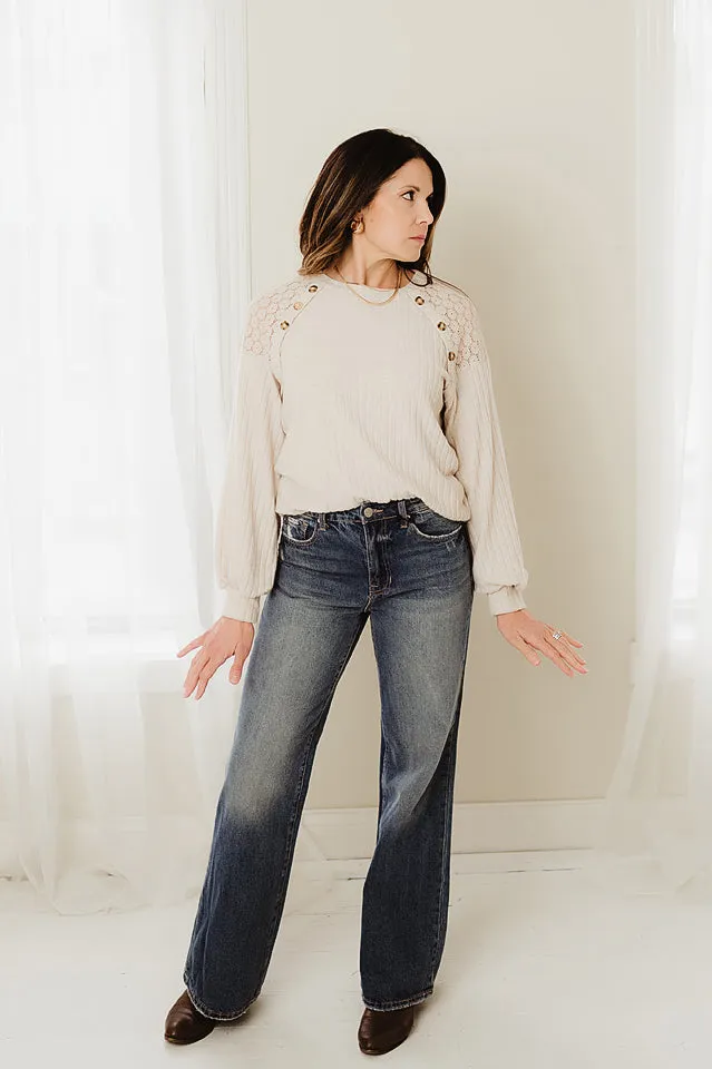 Lace & Buttons Ribbed Top
