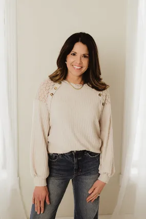 Lace & Buttons Ribbed Top