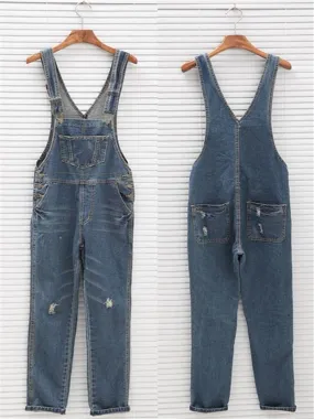 LONGBIDA Denim Jumpsuit Women Ripped Sleeveless Overalls Casual
