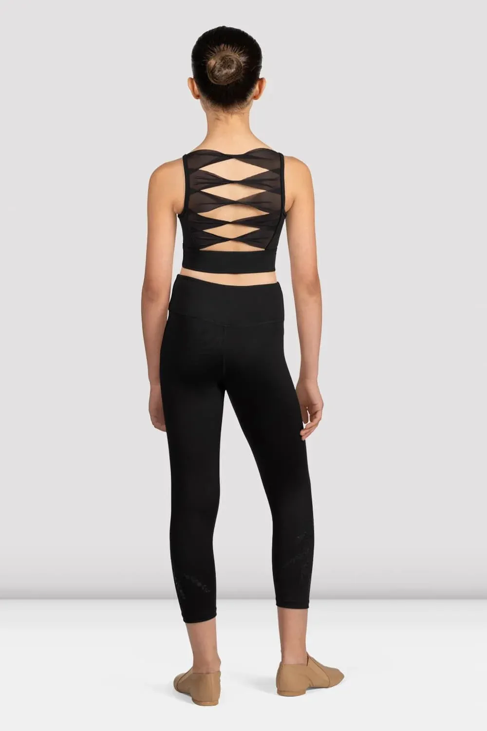 M1250C - Girls Mirella Black Glow Girl Twist Back Crop Top - Select Size
