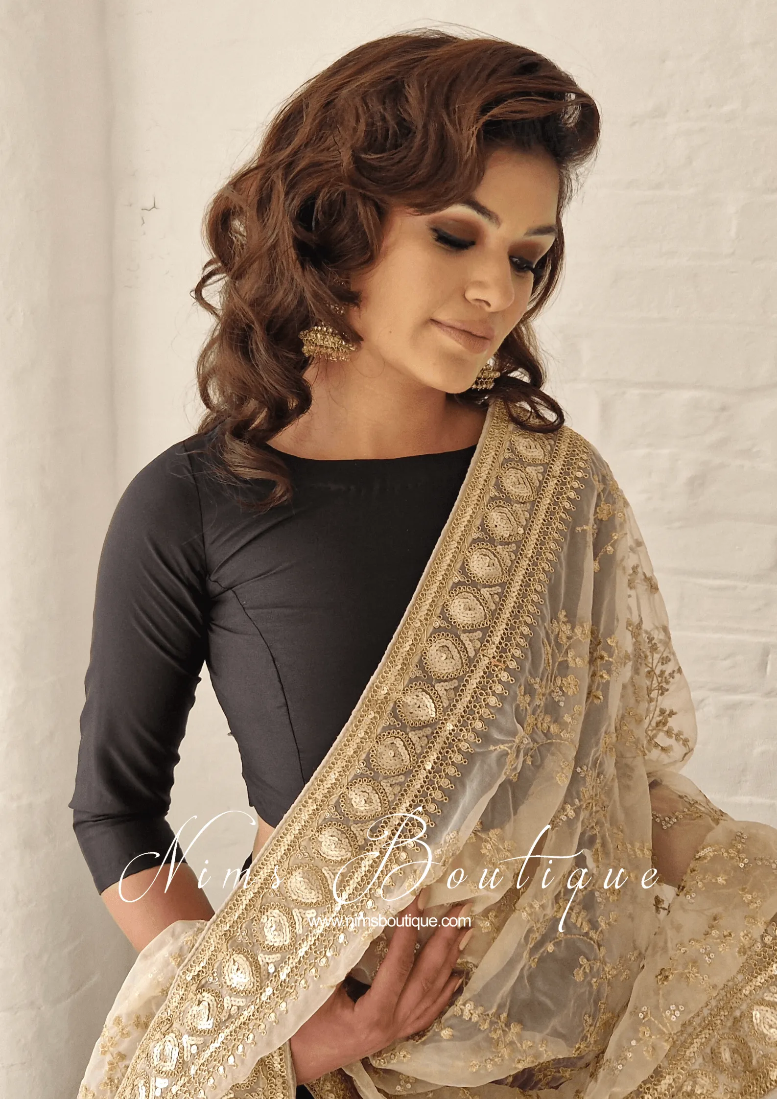 Mahi Luxury Light Gold Organza Embroidered Dupatta/Chunni
