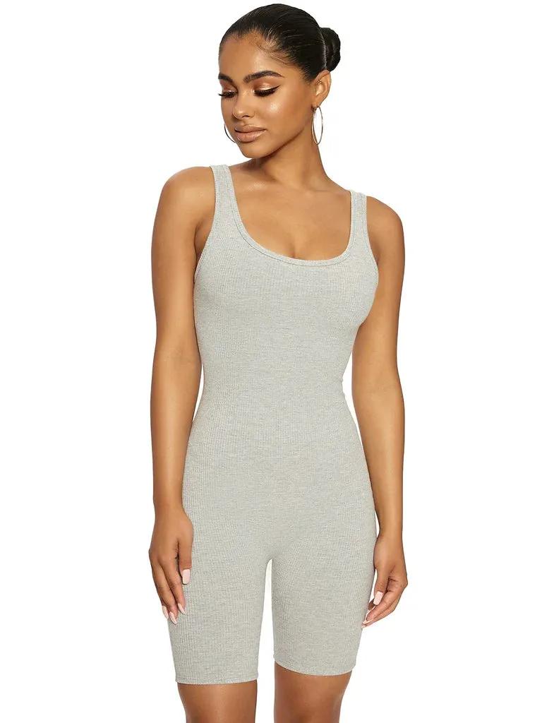 MB FASHION Sleeveless Ribbed Knit Fitted One-Piece Biker Jumpsuit 416-2