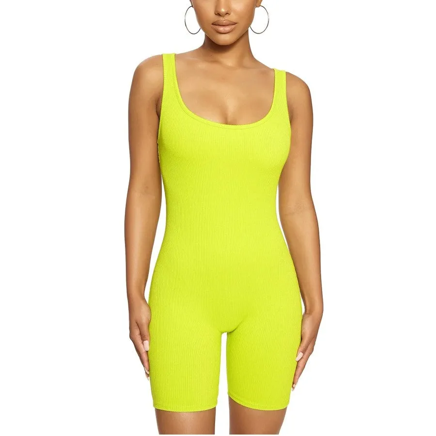 MB FASHION Sleeveless Ribbed Knit Fitted One-Piece Biker Jumpsuit 416-2