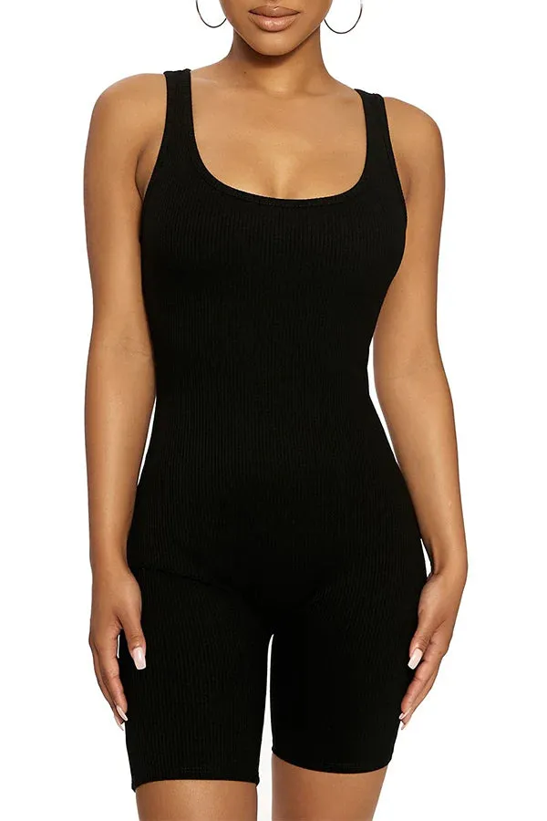 MB FASHION Sleeveless Ribbed Knit Fitted One-Piece Biker Jumpsuit 416-2