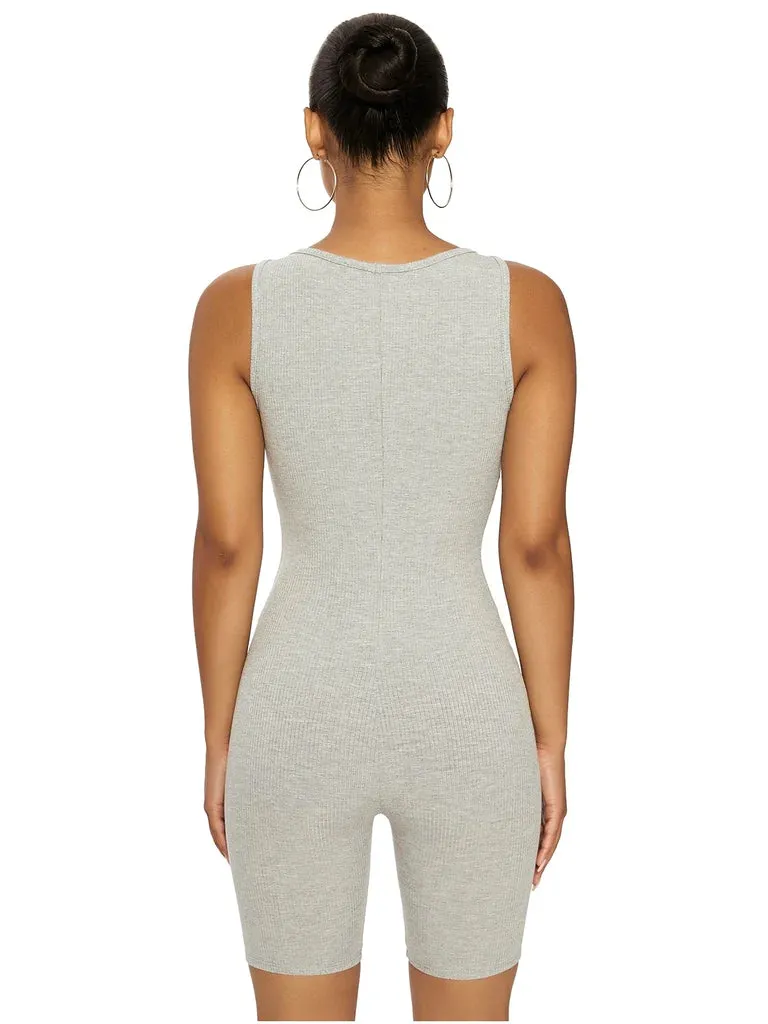 MB FASHION Sleeveless Ribbed Knit Fitted One-Piece Biker Jumpsuit 416-2