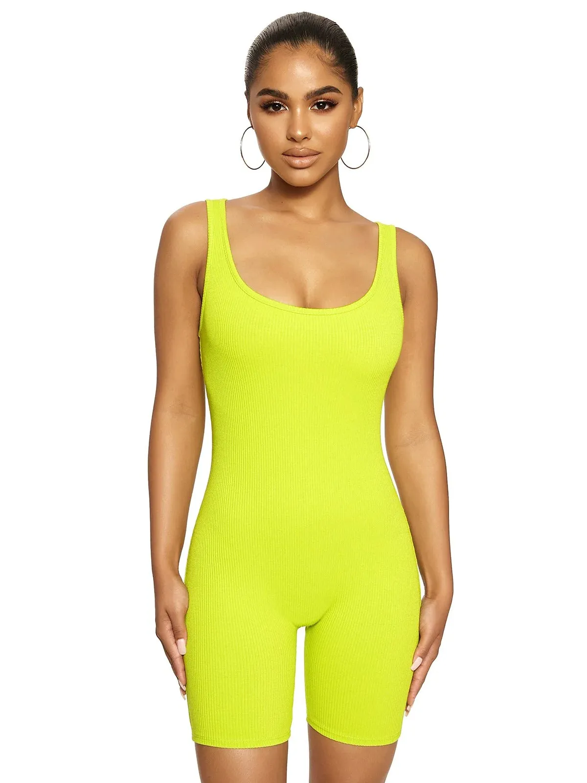MB FASHION Sleeveless Ribbed Knit Fitted One-Piece Biker Jumpsuit 416-2